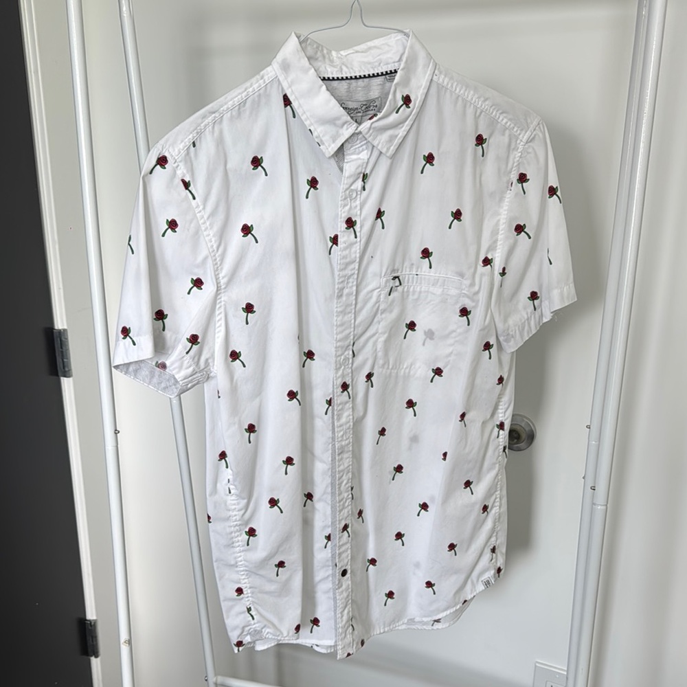 Sovereign Code White Shirt with Red and Green Floral Design